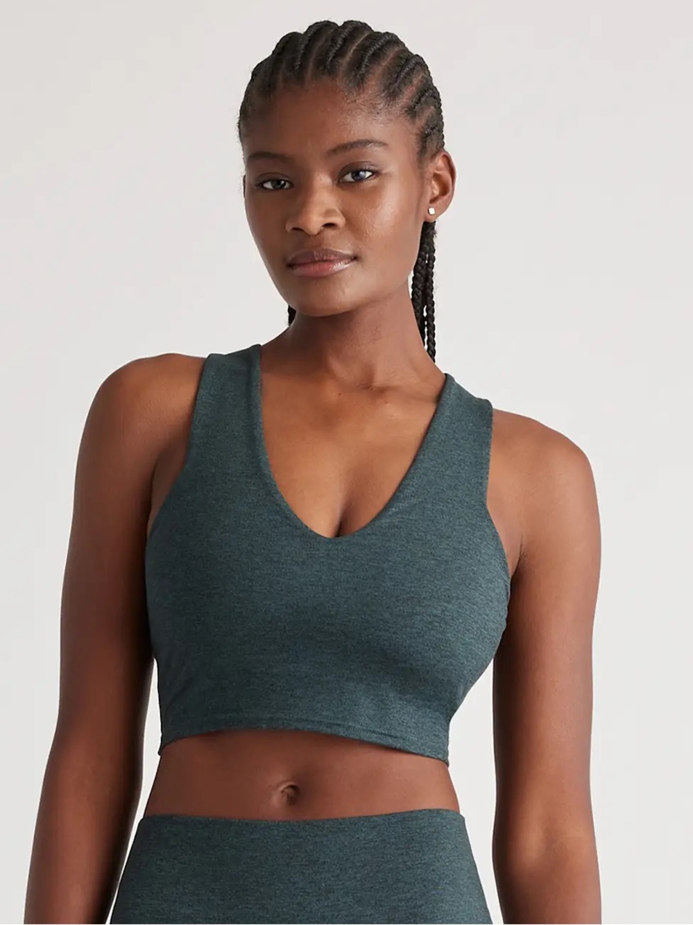 NWT QUINCE Ultra-Soft V-Neck Cropped Tank Medium Heather Green 9259